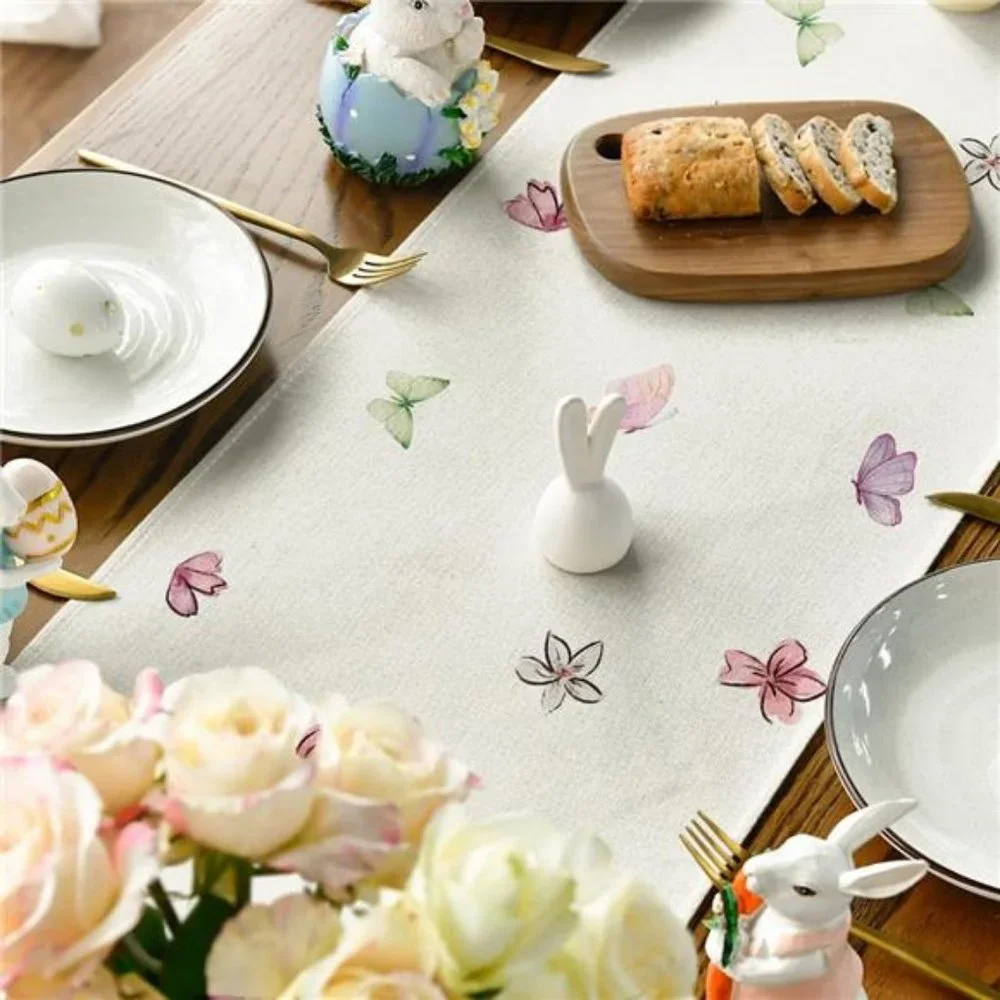 Easter Table Runner Floral Spring Cottage Farmhouse Decor Bunny Decorative Cloth